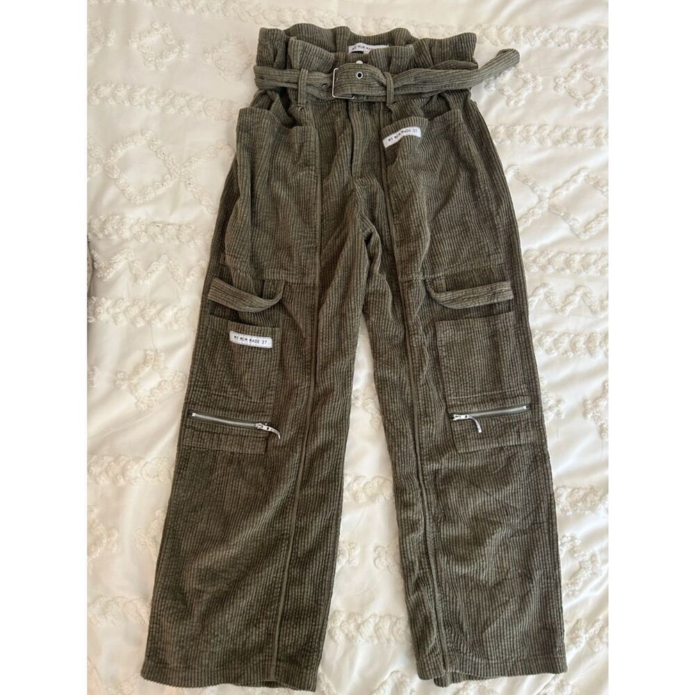 MY MUM MADE IT GREEN  Corduroy Cargo Pants with Belt. Size 2.